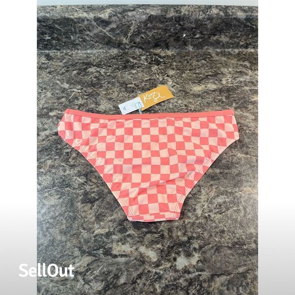 Kona Sol Women's Pink Checkered Hipster Bikini Bottom Size S - Picture 2 of 5